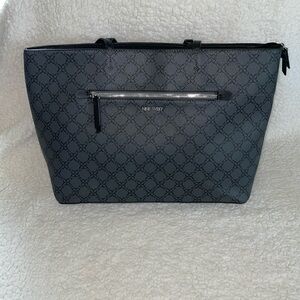Nine West Charcoal Gray & Black Zippered Tote Handbag Purse NWOT